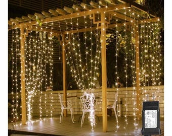300 LED Curtain Lights with 18 Hang Down String Lights, 10×10 ft Plug in Hanging Fairy Lights for Twinkle Lights for Wedding Backdrop Patio