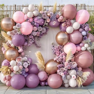 Dusty Purple Pink Balloon Garland Double Stuffed Boho Lavender Sand White Balloon Pastel Pink Lilac Gold Balloons Arch Kit