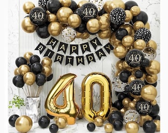 40th Birthday Decorations for Men Women, Black and Gold 40th Birthday Balloons Party Decorations with 40th Happy Birthday Banner