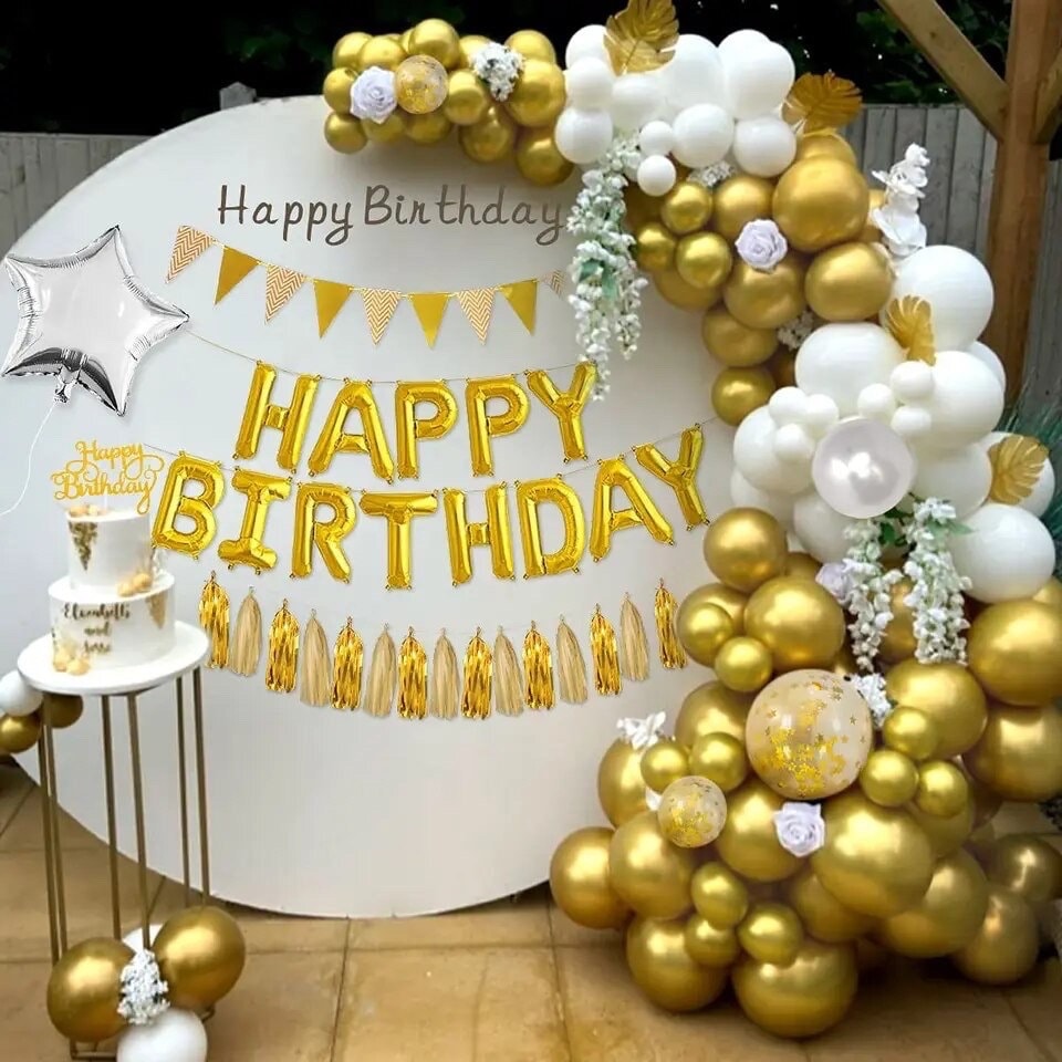 Rose Gold Birthday Balloon Garland Kit - Complete Party Decorations Set With Banner, Curtains & Balloons