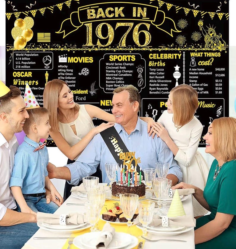 50th Birthday Black Gold Party Decoration, Back in 1976 Banner 50 Year ...