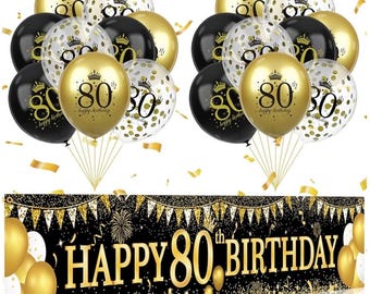 80th Birthday Decorations for Men Women, 80th Birthday Yard Banner and 80th Happy Birthday Balloons for 80th Birthday Party Decorations