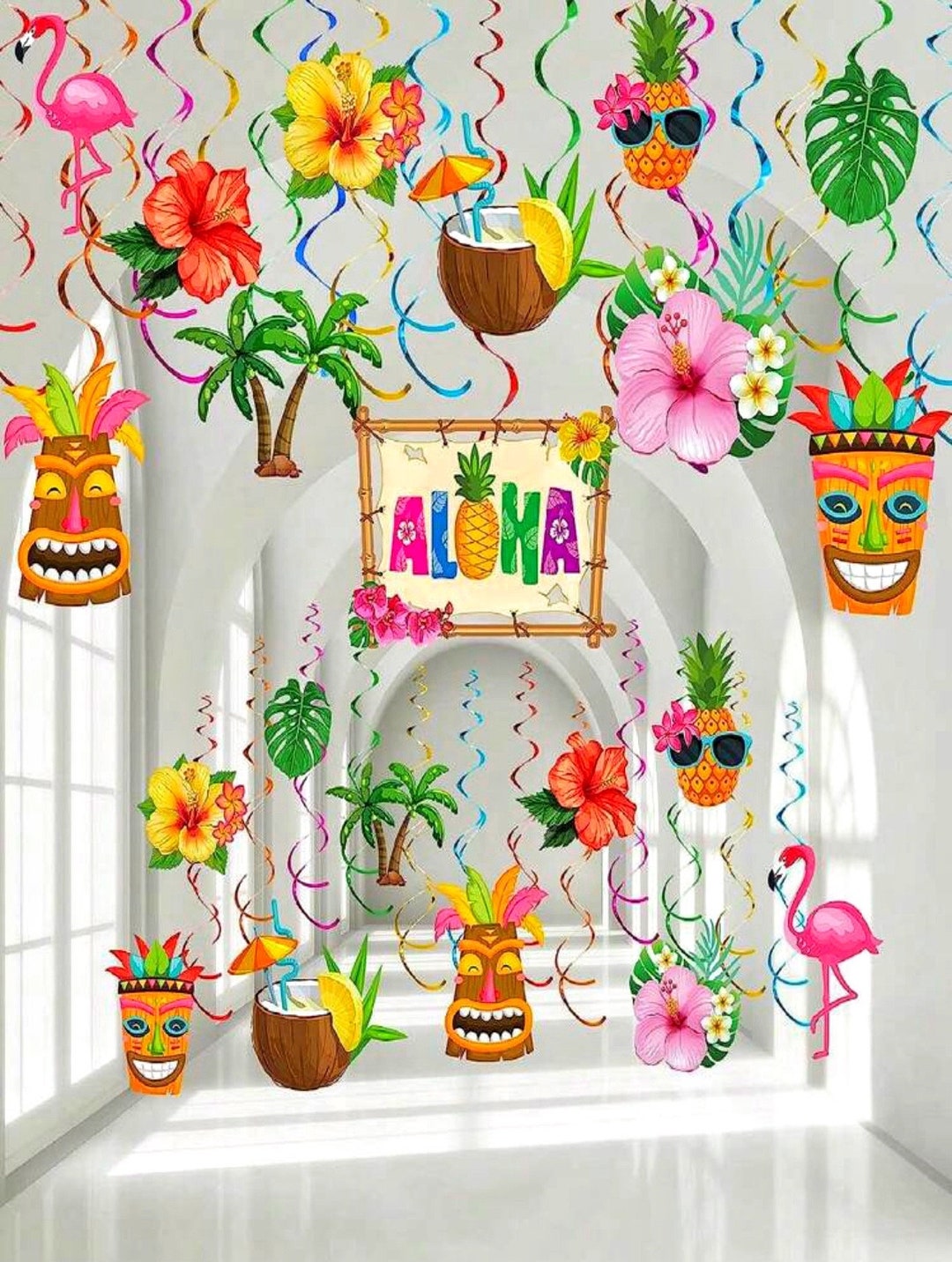 Hawaiian Luau Party Decorations, 24pcs Tropical Hanging Swirl — free download