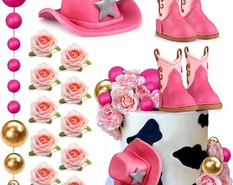 22PCS Cowgirl Cake Decorations Cowgirl Hat and Boot Cake Toppers Western Cowgirl Birthday Baby Shower for Western Theme Party Favors Supplie