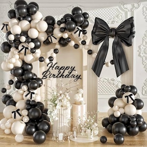 Kit arco di palloncini bianco e nero 158 pezzi Decorazioni di compleanno Coquette includono palloncino bianco e nero e fiocco nero per matrimonio e compleanno