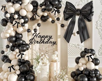 Black and White Balloon Arch Kit 158 Pcs Coquette Birthday Decorations Include Black White Balloon and Black Bow for Wedding Birthday