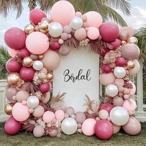 Dusty Rose Balloon Arch Kit Double Stuffed Pink Balloon Garland Pastel Light Pink Mauve Pearl White Rose Gold Latex Balloons for Birthday