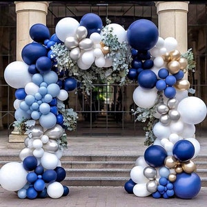 Navy Blue Balloon Garland Dusty Blue White  Balloons Slate Blue  Balloon Arch Kit Metallic Gold Silver Balloons For Party Decorations