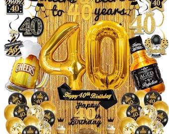 40th Birthday Decorations for Men, 40th Birthday Party Decorations for Him with Gold 40 Number Balloons,Cheers to 40 Years Banner for Men