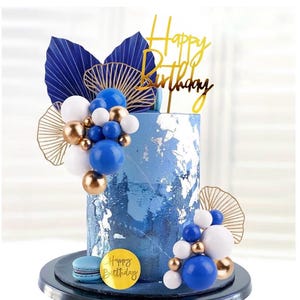 Adornos para tartas con forma de bola de oro azul y blanco, adornos para cupcakes, palillos de espuma para tartas, adornos para tartas con forma de globo, decoración para tartas de cumpleaños