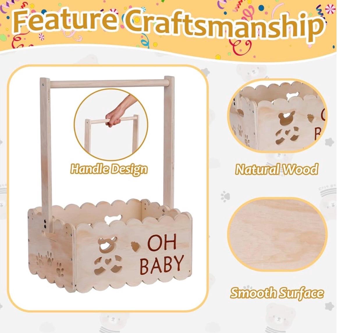 Panier Naissance Caisse De Rangement En Bois Pour Fête Prénatale, Panier De Rangement Pour Bébé Avec Poignée, Panier De Rangement Pour Nouveau-né, Fête Prénatale, Nouveaux Parents Panier Cadeau