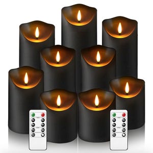 Flameless Candles 9 Packs Black Realistic Flickering LED Candles Battery Operated with Remote Timer for Home Decor Fake Candles