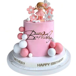 20 PCS Girl Cake Topper Foam Balls Cake Decorations with Gold Happy Birthday Sign for Baby Shower Birthday Party Decorations (Pink)