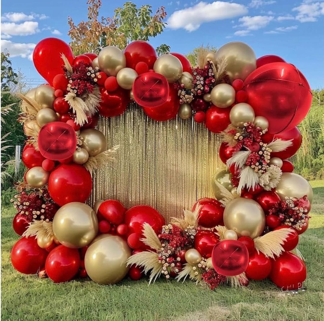 Red and Gold Balloon Garland Double Stuffed Ruby Red Gold Balloons Arch ...