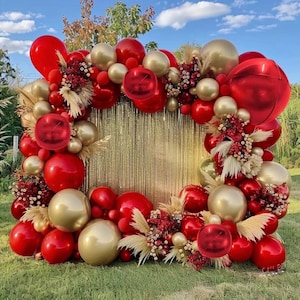 Red and Gold Balloon Garland Double Stuffed Ruby Red Gold Balloons Arch Kit With Red Mylar Balloon for Wedding Engagements Valentine’s Day