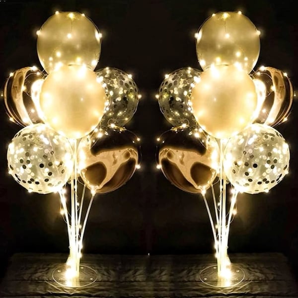 2 Sets Balloon Stand Kit, Balloon Sticks with Base for Table Birthday Baby Shower Graduation Party Decorative Balloon With String Light