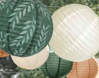 Set Decorazioni Per Feste Verde Salvia E Oro - 19 Pezzi Tra Pompon, Lanterne E Ventagli Di Carta - 2