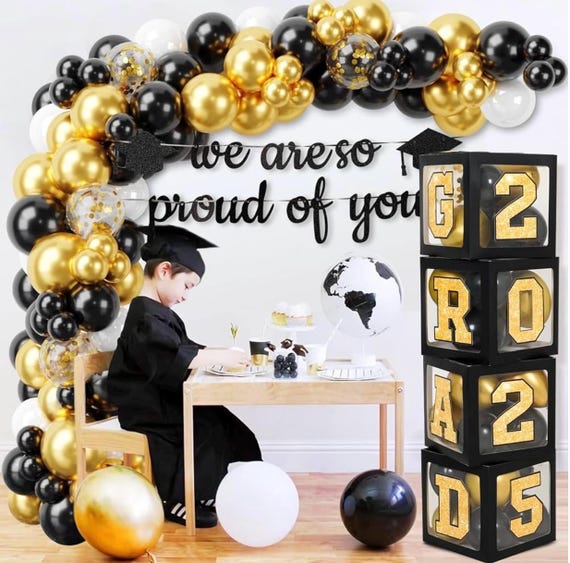 Grad Party Supplies Black Gold 2025 Graduation Balloon Arch Kit ...