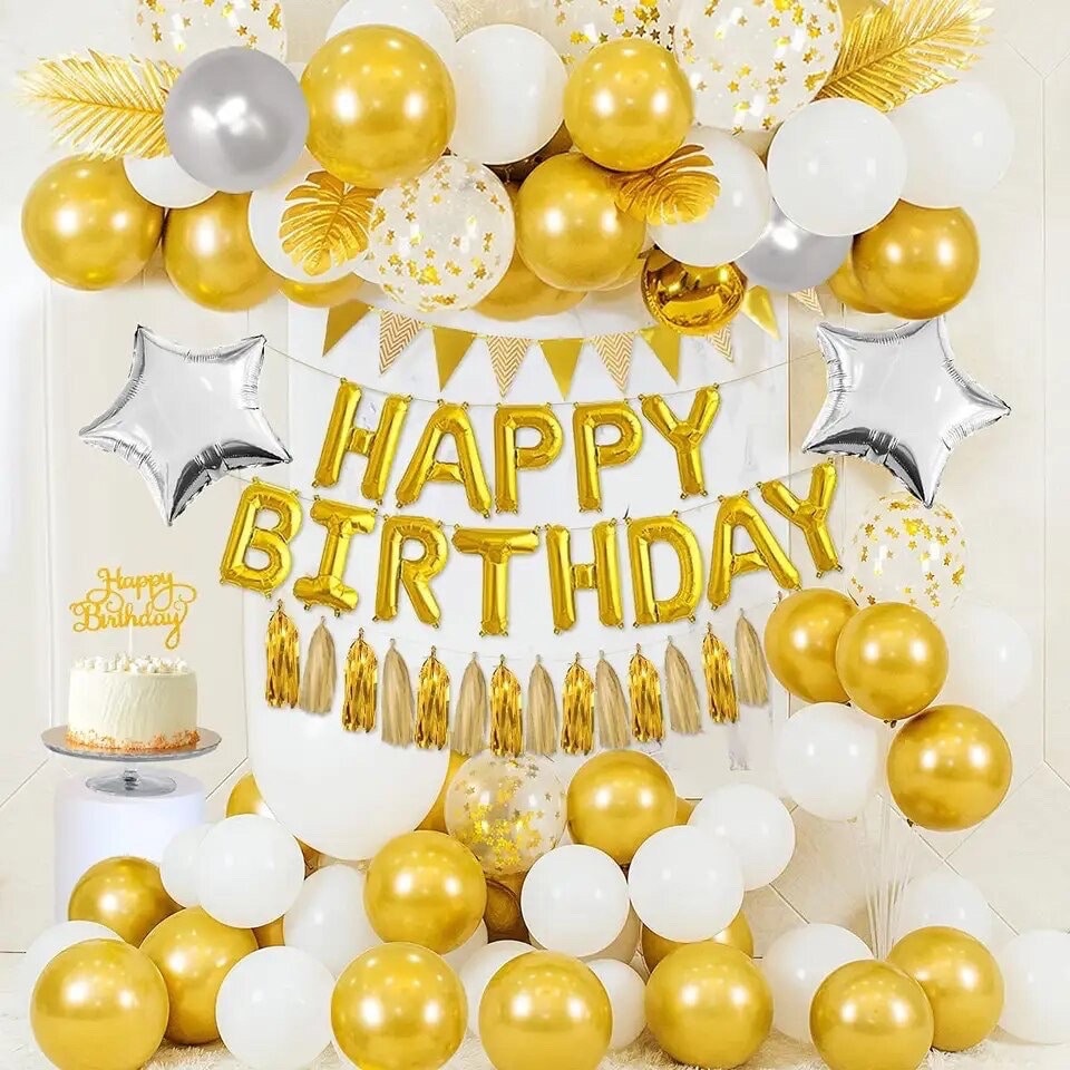 Set Decorazioni Compleanno Oro Rosa: 53 Pezzi Con Palloncini, Striscione, Ghirlande E Ventagli - 2