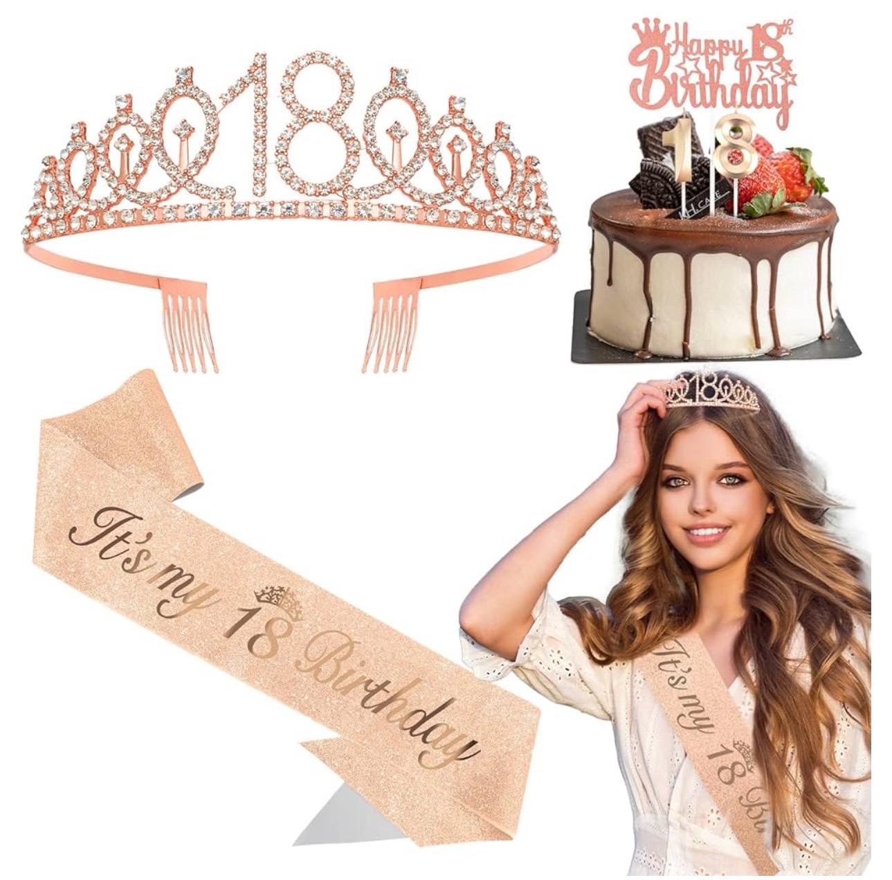 Set Diadème Et écharpe Pour 18 Ans - Doré "It's My 18th Birthday", Couronne à Cristaux, Cadeau Fête Fille - 6