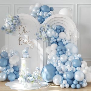Kit arco di palloncini blu polvere 108 pezzi Ghirlanda di palloncini doppi imbottiti inclusi palloncini blu polvere bianco perla diverse dimensioni per compleanno
