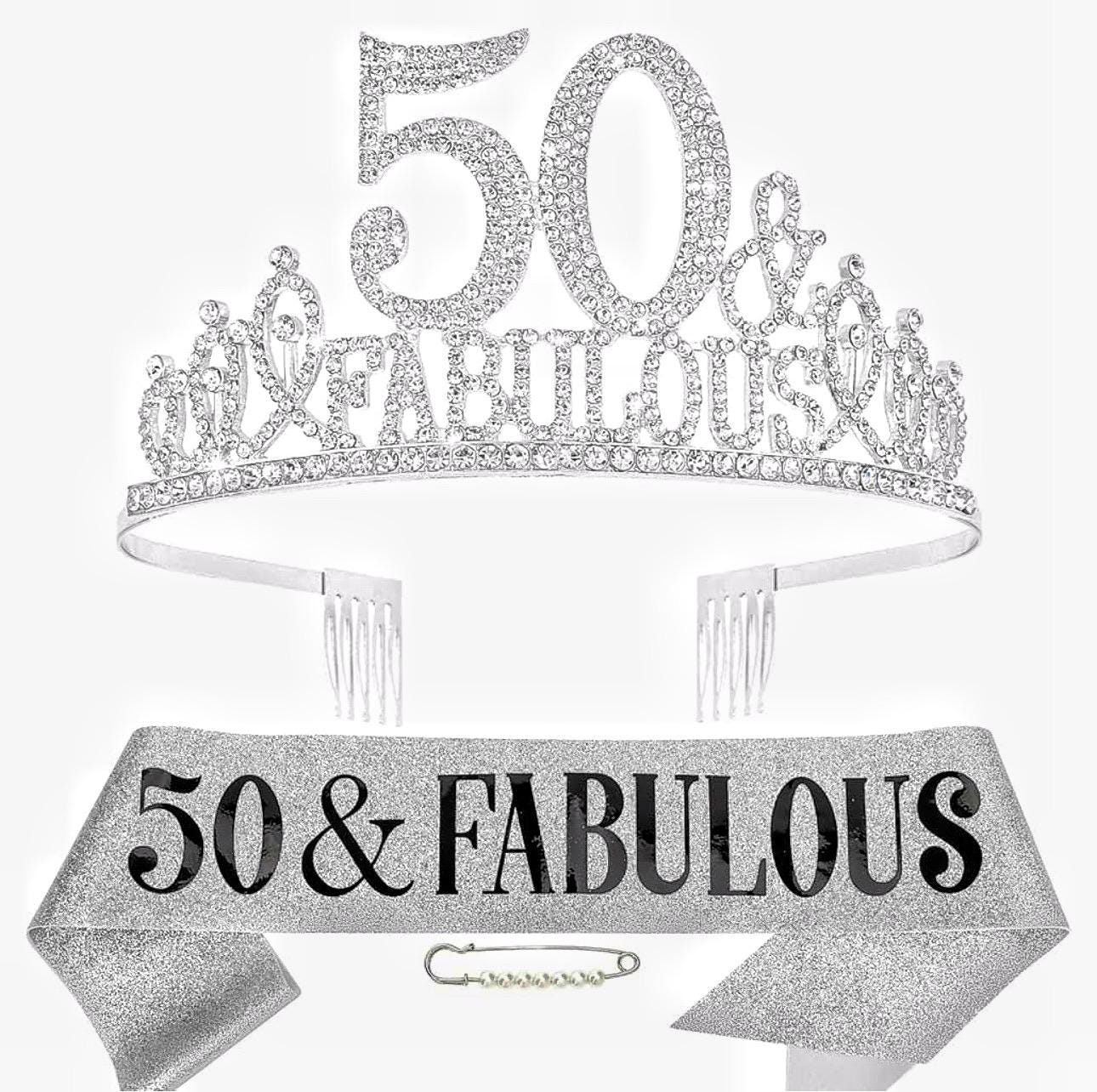 Rhinestone \'50\' Birthday Tiara, Cake Topper & TWO T-shirts (See Description) Amazon.com: 50 Cake Topper - Premium Rose Gold Metal - 50  main image 4
