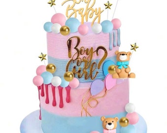 38-Piece Bear Cake Topper Set For Baby Shower & Gender Reveal - 'Oh Baby' Sign, Teddy Bears, Stars, Blue & Pink Balls - View #4
