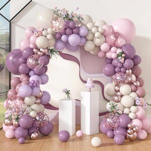 173Pcs Dusty Purple Balloon Arch Garland Kit, Double-stuffed Pink White Sand Lavender Lilac Light Purple Rose Gold Confetti Balloons