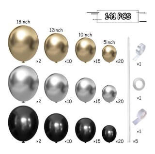 Kit Decorazioni Feste 57 Pezzi Oro E Nero - Palloncini, Ghirlande, Fiori Di Carta E Nappe Per Compleanni E Capodanno