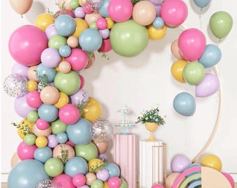 Kit de guirnalda de arco de globos de flores de primavera de 153 piezas: globos de flores silvestres en rosa, verde, amarillo y azul empolvado para baby shower floral en flor, cumpleaños de margaritas.