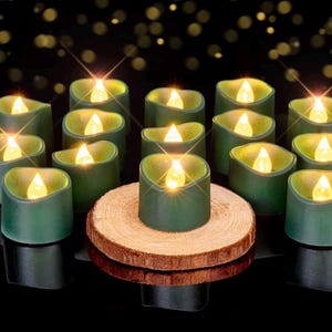 Green Tea Lights Candles Battery Operated, 200+Hour Flameless Flickering Fake Electric LED Colored Tealights Candles for Christmas