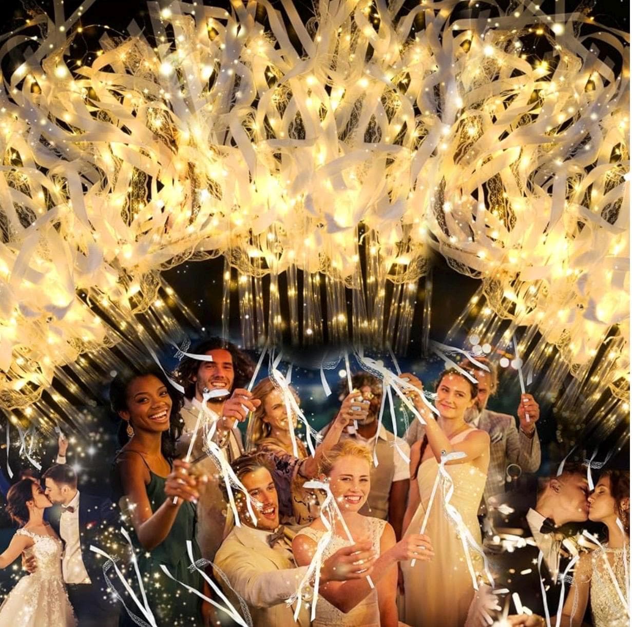 100 Bacchette Luminose LED Per Matrimonio Con Nastri E Campanelle - 3 Modalità Di Luce Per Feste, Lauree, Capodanno - 3
