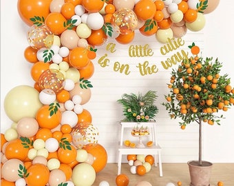 Little Cutie Baby Shower Decorations, Hombae Orange Party Supplies Kit, A Little Cutie Is On The Way Banner Cake Topper Citrus Cupcake Topper Confetti Balloons For Tangerine Baby Shower