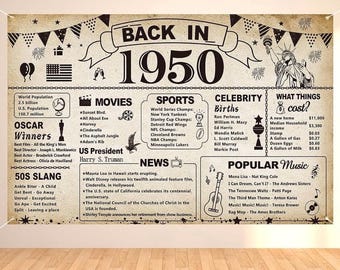 75th Birthday Party Decorations, Vintage Back in 1950 Banner 75 Year Old Birthday Party Poster Supplies Vintage 1950 Backdrop Photography