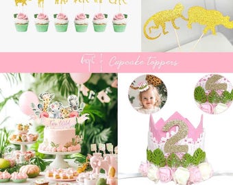 Lot 8 Décorations Nid D'Abeille Rose Safari Jungle - Centres De Table Anniversaire 2 Ans Fille