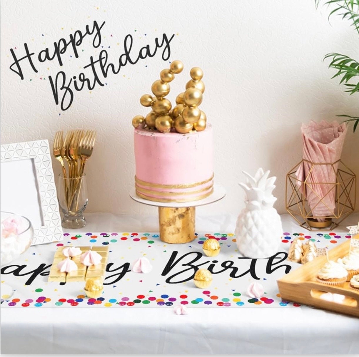 Runner Da Tavola 'Happy Birthday' - 30cm X 5m, Poliestere, Per Decorazioni Feste Di Compleanno