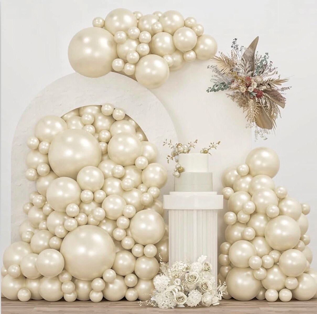 Pearl White Double Stuffed Balloons Different Size 115pcs White