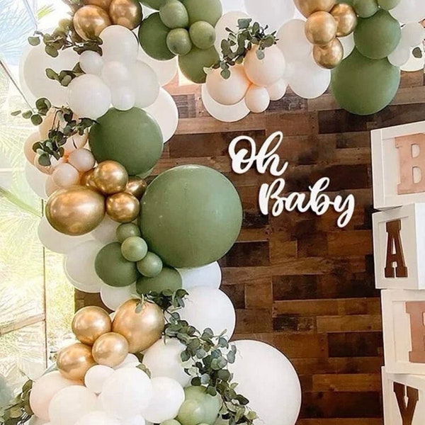 Sage Green Balloon Garland Arch Kit 152pcs Sand White Chrome Metallic Gold Avocado Olive Boho Pastel Balloons for Baby Shower Bridal Wedding