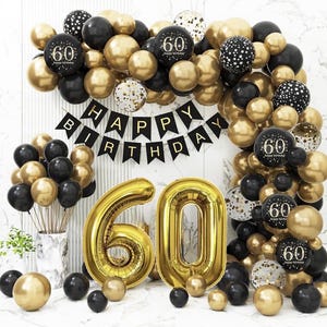60th Birthday Decorations for Men Women, Black and Gold 60th Birthday Balloons Set Party Decorations with Happy 60th Birthday Decorations