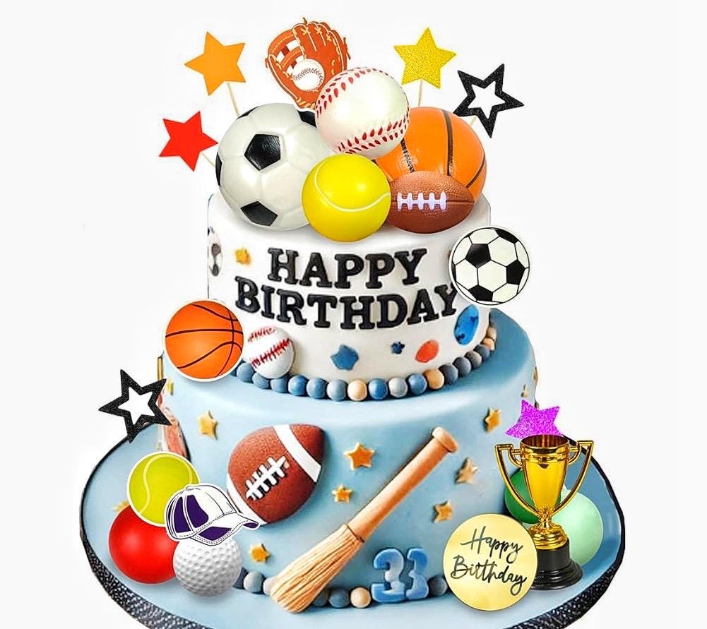 Voetbaltaarttoppers set gelukkige verjaardag voetbal taartdecoraties voetbal taart topper kinderen cupcake toppers sport thema voor jongens mannen voetballer voetbal fan verjaardag taart plug-in
