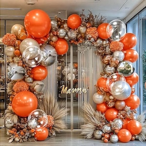 Orange Silver Balloon Garland Metallic Silver Orange Pearl Clear balloon Arch Kit for Halloween Fall Thanksgiving Halloween Baby Shower