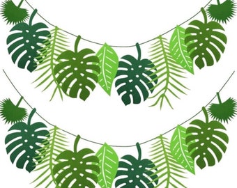 Dschungel-Blatt-Girlande-Party Dekor, grüne tropische Blätter Banner, Safari-Geburtstags-Babyparty-Dekorationen, Dinosaurier-Party Hintergrund, Hawaii Luau