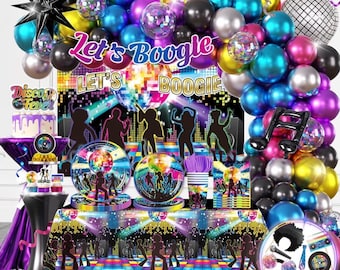 301pcs Disco Party Decorations for 70s, All-in-one 70s Party Decorations for 25 Guests, with No-DIY Banner Thick Plates and Disco Balloon