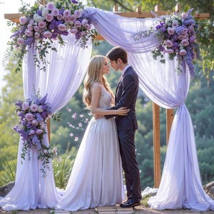 Wedding Arch Draping Fabric,1 Panel 18FT Purple Sheer Chiffon Curtain Drapes 6 Yards for Wedding Ceremony Birthday Party Decoration