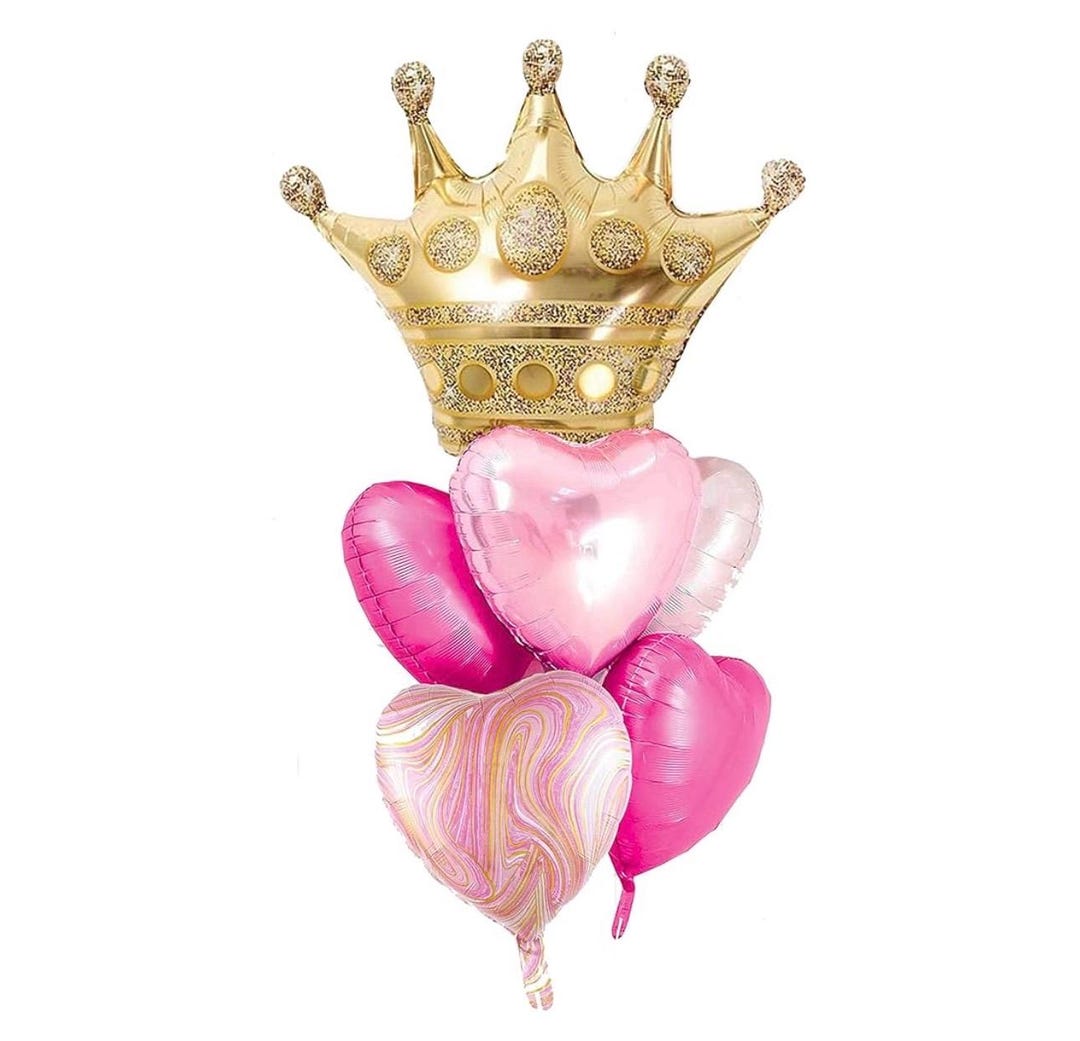 Pink Balloons Gold Crown Princess Foil Balloons Decorations Set for ...