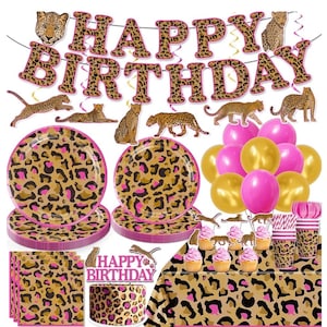 190-teiliges Geparden-Geburtstagsdekorations-Geschirrset, Geparden-Druck-Geburtstagsdekoration, Teller, Luftballons, Tischdecke, für die Leopard-Themaparty