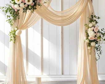 Wedding Arch Draping Fabric 1 Panel 30'' x 18FT Champagne Sheer Chiffon Arch Drapery for Bridal Shower Backdrop Outdoor Party Arches Church