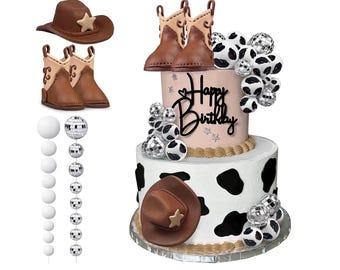 Cowboy Tortendeko Cowboy Hut und Stiefel Tortenaufleger Disco Ball Tortendeko Western Cowboy Cowgirl Geburtstag Baby Shower Gastgeschenke