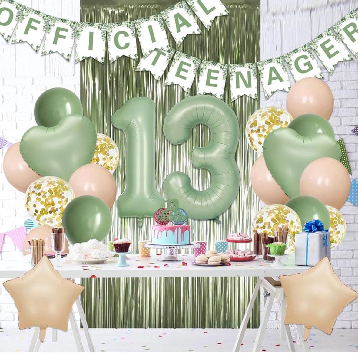 Decoraciones para el 13.º cumpleaños de niñas y niños, pancarta oficial para  adolescentes en color verde salvia, adorno para tarta de 13.º cumpleaños,  kit de globos verdes. - Etsy México, image size:1182x1170