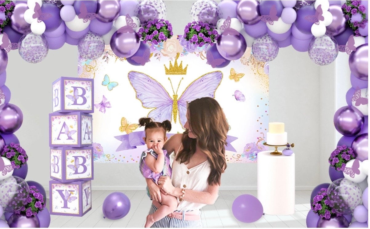 Purple Butterfly Baby Shower Decorations for Girl,purple Balloon ...